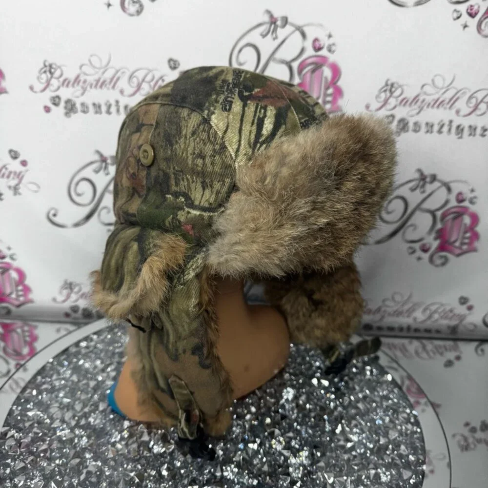 Toque hat trapper camo fur real rabbit Camouflage Fur-Lined Hat embroidered
